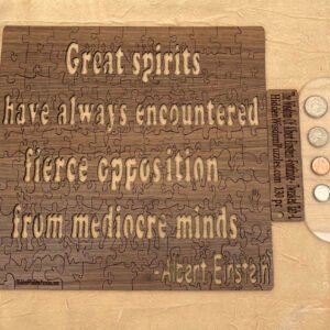 Custom jigsaw puzzle with quote from Albert Einstein. Wooden puzzle made in Vermont